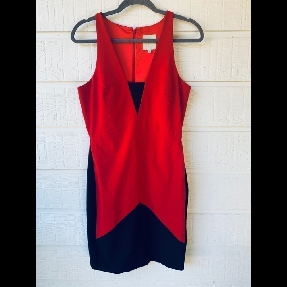 Mason Cocktail Black and Red Color Block Dress 6